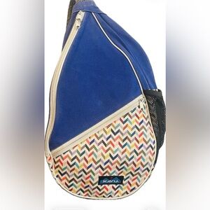 Kavu Paxton Sling Bag with Blue and Multicolor Chevron Design